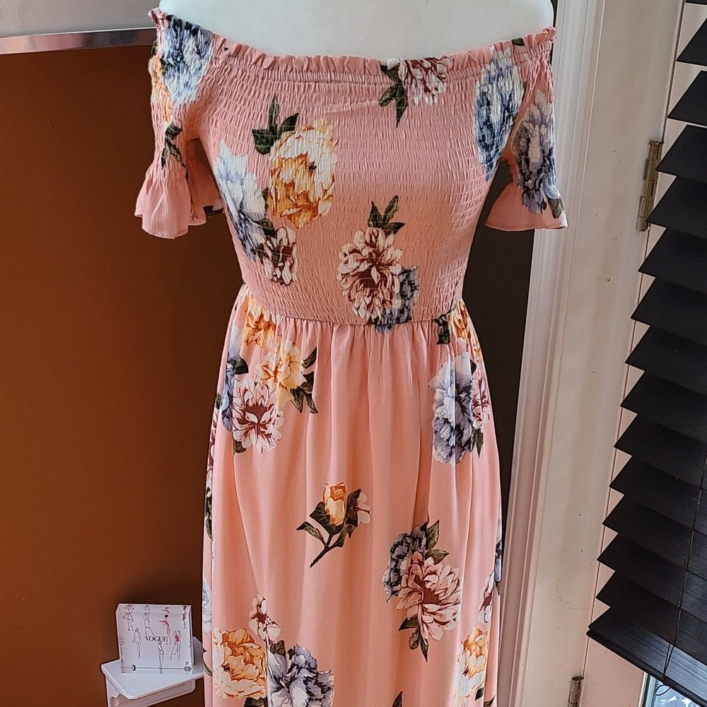 Red + Olive FLORAL PRINT RUFFLED SLEEVE MAXI DRESS PINK (NWT) Size M